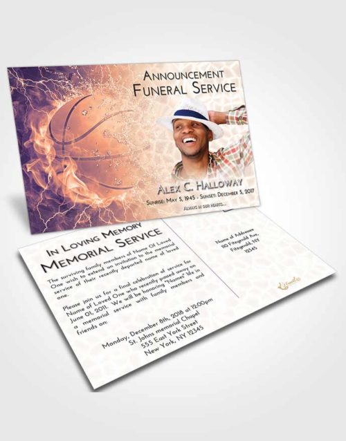 Funeral Announcement Card Template Lavender Sunset Basketball Heat
