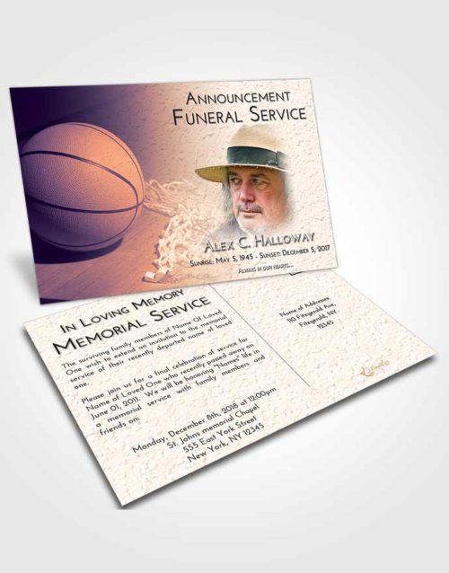 Funeral Announcement Card Template Lavender Sunset Basketball Peace
