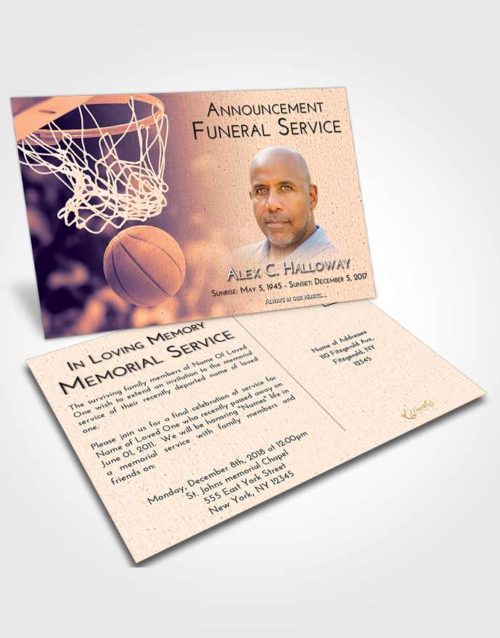 Funeral Announcement Card Template Lavender Sunset Basketball Swish