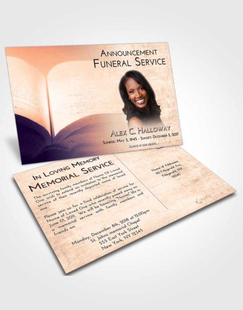 Funeral Announcement Card Template Lavender Sunset Bible Faith