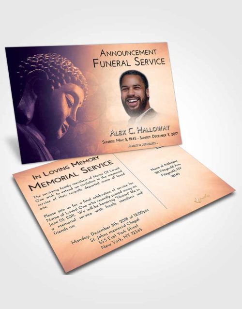 Funeral Announcement Card Template Lavender Sunset Buddha Divinity