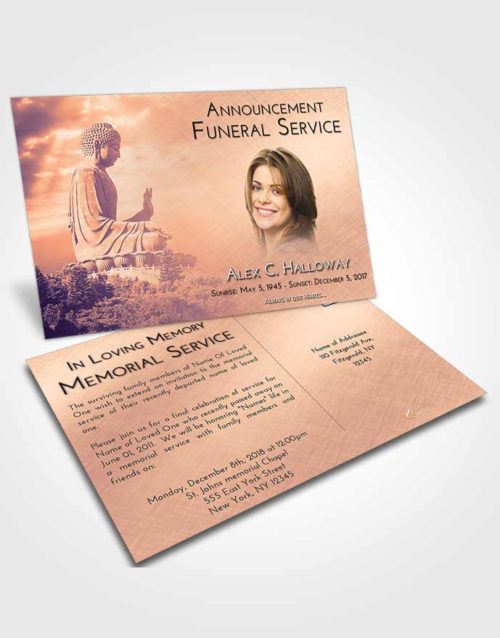 Funeral Announcement Card Template Lavender Sunset Buddha Surprise