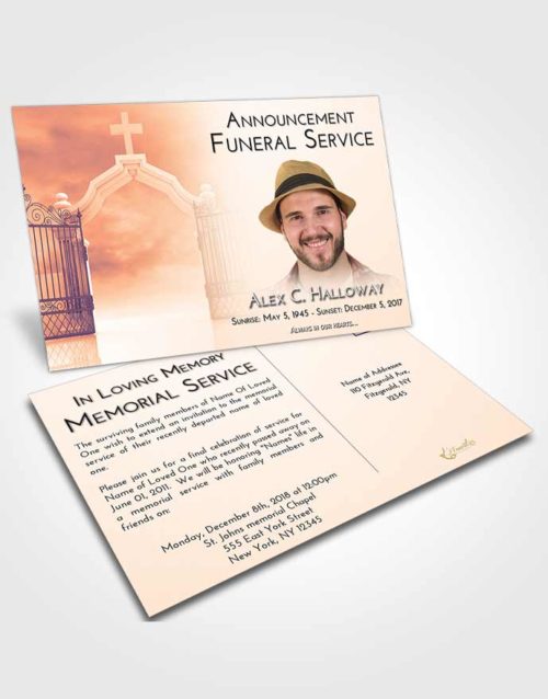 Funeral Announcement Card Template Lavender Sunset Clear Gates For Heaven
