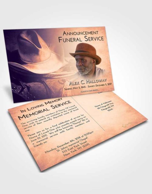 Funeral Announcement Card Template Lavender Sunset Cowboy Serenity