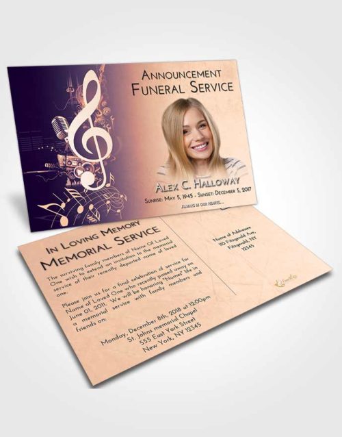 Funeral Announcement Card Template Lavender Sunset G Clef