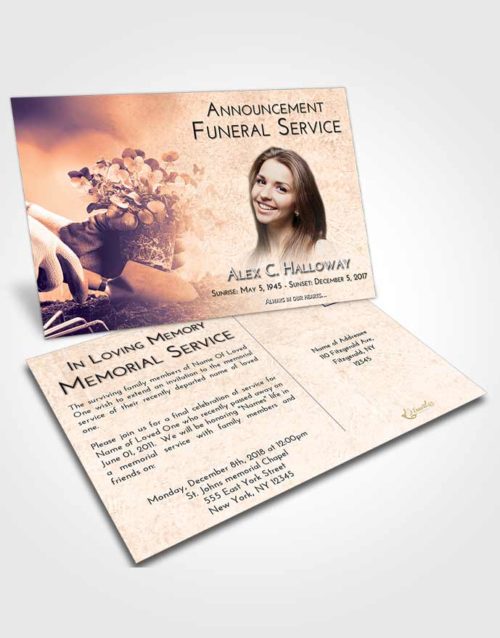 Funeral Announcement Card Template Lavender Sunset Gardening Passion