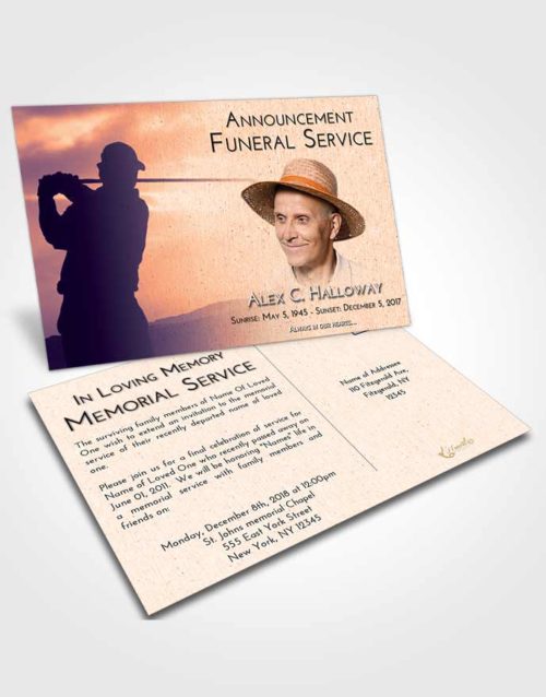 Funeral Announcement Card Template Lavender Sunset Golfing Peace