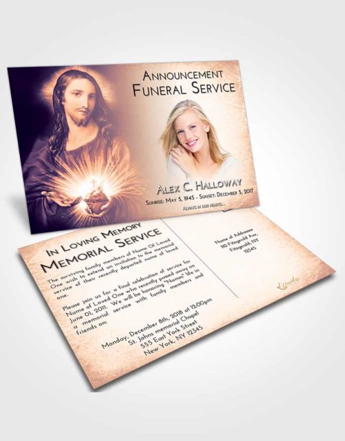 Funeral Announcement Card Template Lavender Sunset Jesus Christ
