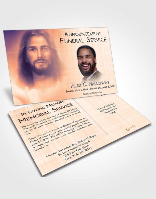 Funeral Announcement Card Template Lavender Sunset Jesus in Heaven
