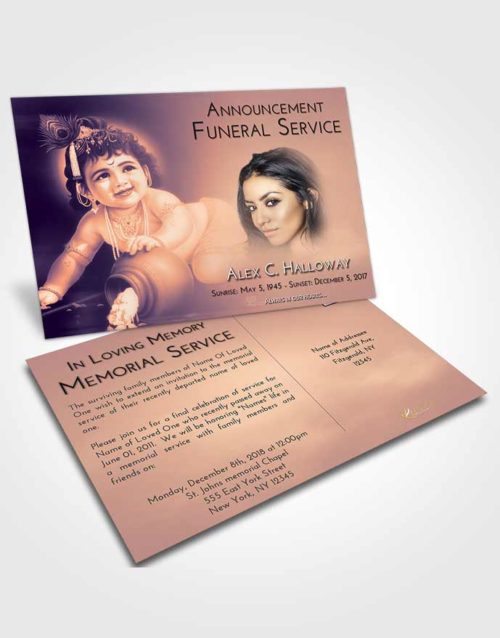 Funeral Announcement Card Template Lavender Sunset Lord Krishna Divinity