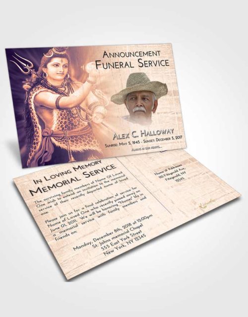 Funeral Announcement Card Template Lavender Sunset Lord Shiva Excellence