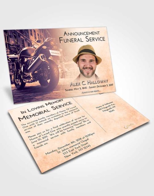 Funeral Announcement Card Template Lavender Sunset Motorcycle Dreams