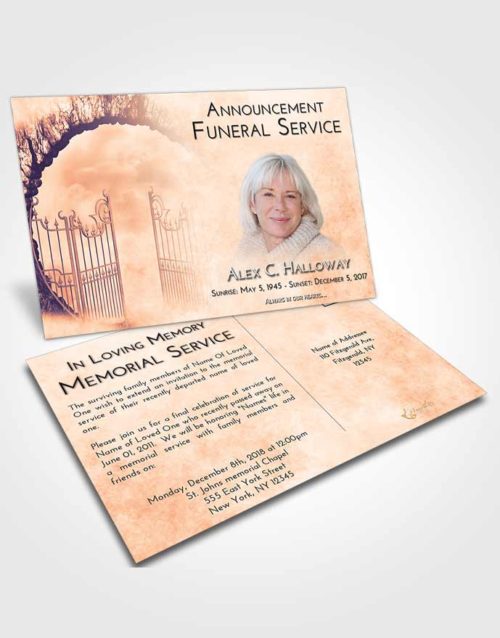 Funeral Announcement Card Template Lavender Sunset Mystical Gates of Heaven