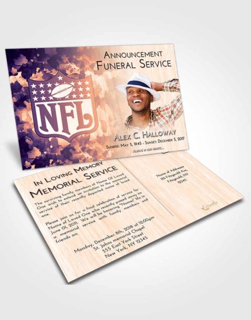 Funeral Announcement Card Template Lavender Sunset NFL Star