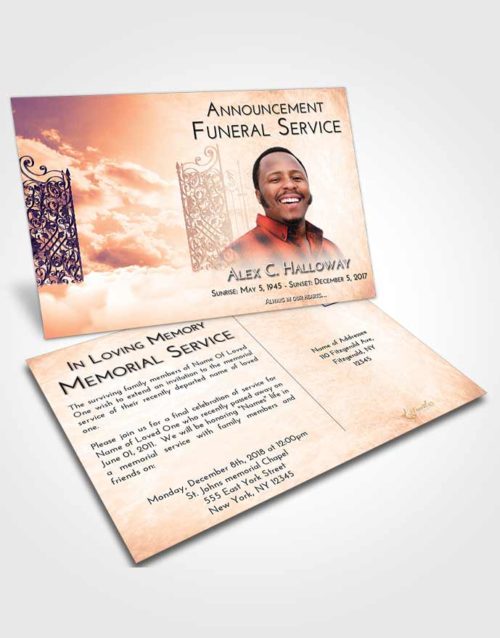 Funeral Announcement Card Template Lavender Sunset Pearly Gates of Heaven