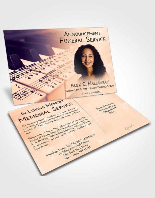 Funeral Announcement Card Template Lavender Sunset Piano Desire