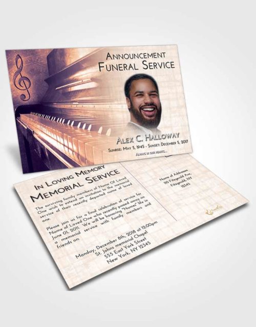 Funeral Announcement Card Template Lavender Sunset Piano Passion