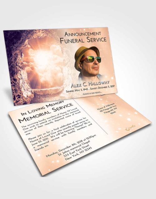 Funeral Announcement Card Template Lavender Sunset Rocky Gates to Heaven