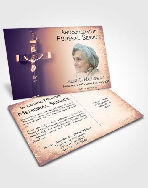 Funeral Announcement Card Template Lavender Sunset Rosary Love