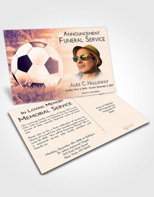 Funeral Announcement Card Template Lavender Sunset Soccer Dreams