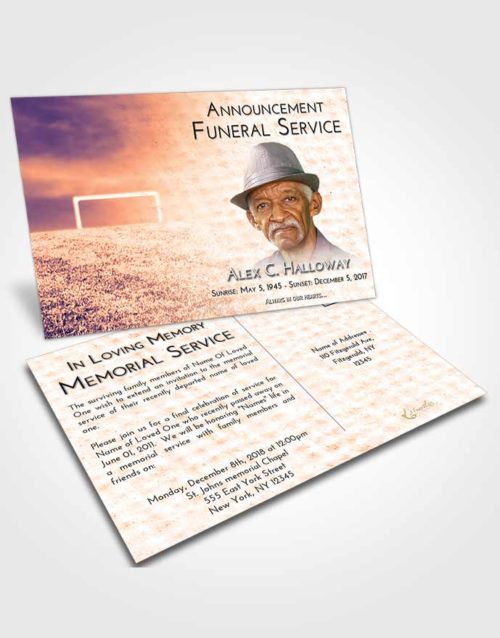 Funeral Announcement Card Template Lavender Sunset Soccer Journey