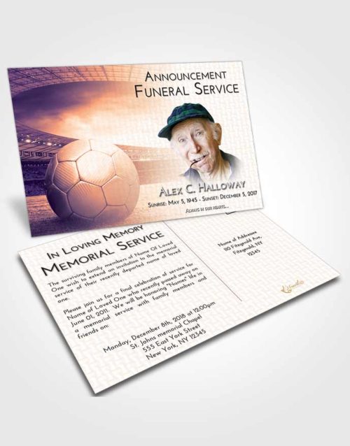 Funeral Announcement Card Template Lavender Sunset Soccer Love