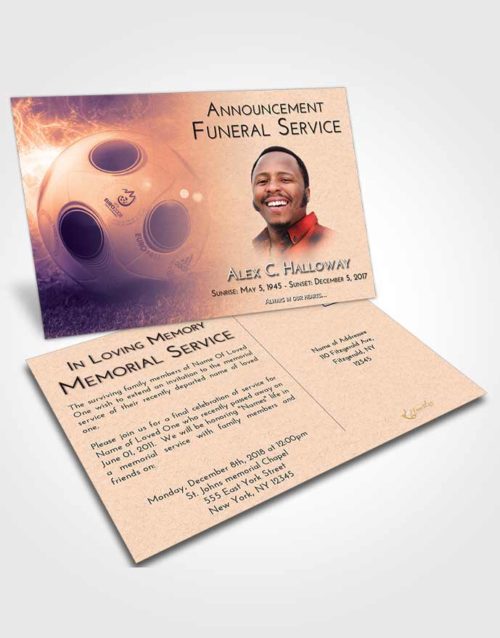 Funeral Announcement Card Template Lavender Sunset Soccer Miracle