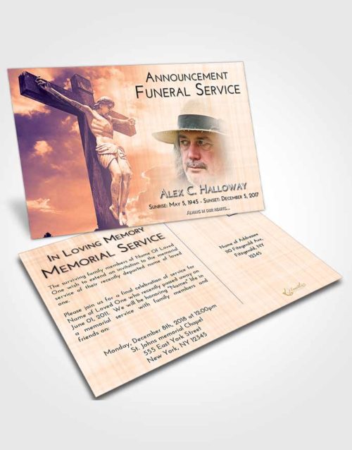 Funeral Announcement Card Template Lavender Sunset Spiritual Cross