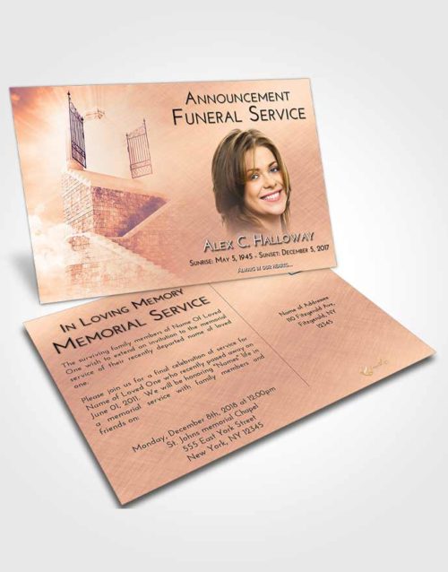 Funeral Announcement Card Template Lavender Sunset Stairway to the Gates of Heaven