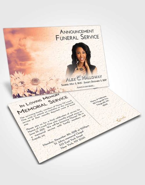 Funeral Announcement Card Template Lavender Sunset Sunflower Bliss