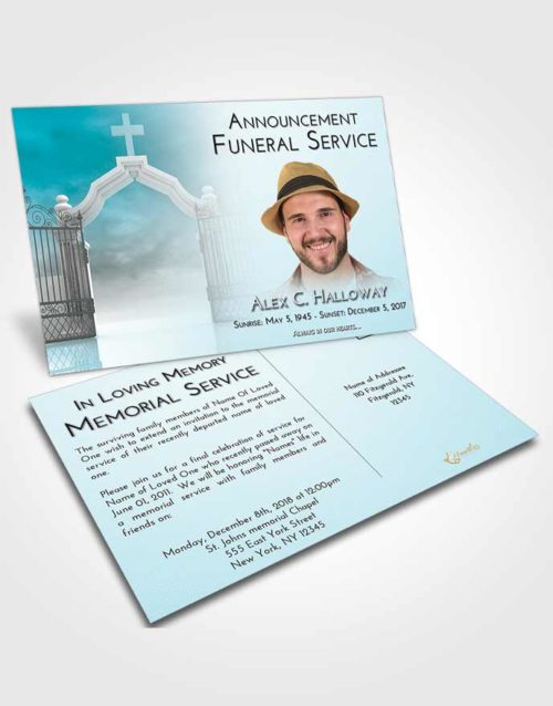 Funeral Announcement Card Template Loving Embrace Clear Gates For Heaven