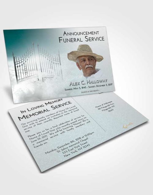 Funeral Announcement Card Template Loving Embrace Gates to Heaven