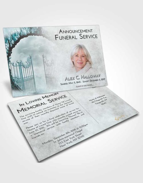 Funeral Announcement Card Template Loving Embrace Mystical Gates of Heaven