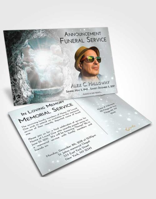 Funeral Announcement Card Template Loving Embrace Rocky Gates to Heaven
