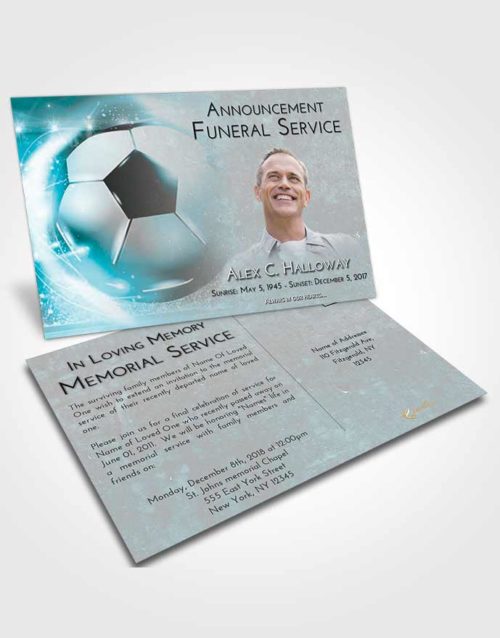 Funeral Announcement Card Template Loving Embrace Soccer Destiny