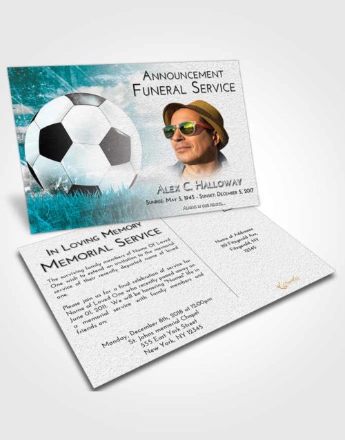 Funeral Announcement Card Template Loving Embrace Soccer Dreams