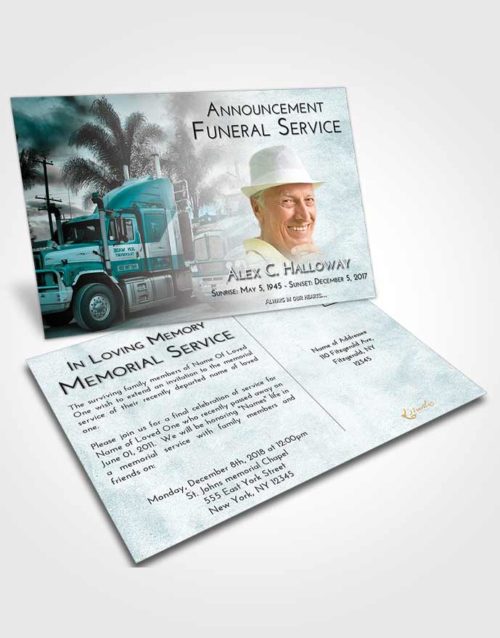 Funeral Announcement Card Template Loving Embrace Trucker Days