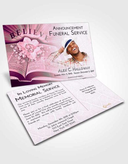 Funeral Announcement Card Template Pink Faith Bible Belief