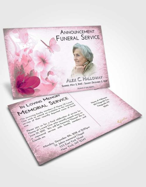 Funeral Announcement Card Template Pink Faith Floral Butterfly