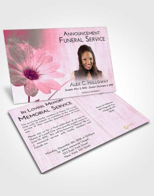 Funeral Announcement Card Template Pink Faith Floral Raindrops