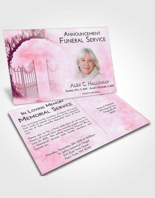 Funeral Announcement Card Template Pink Faith Mystical Gates of Heaven