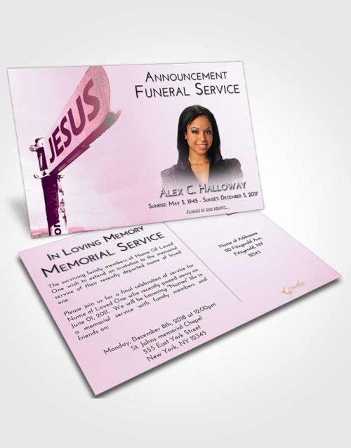 Funeral Announcement Card Template Pink Faith Road to Jesus