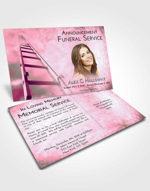 Funeral Announcement Card Template Pink Faith Stairway to Forever