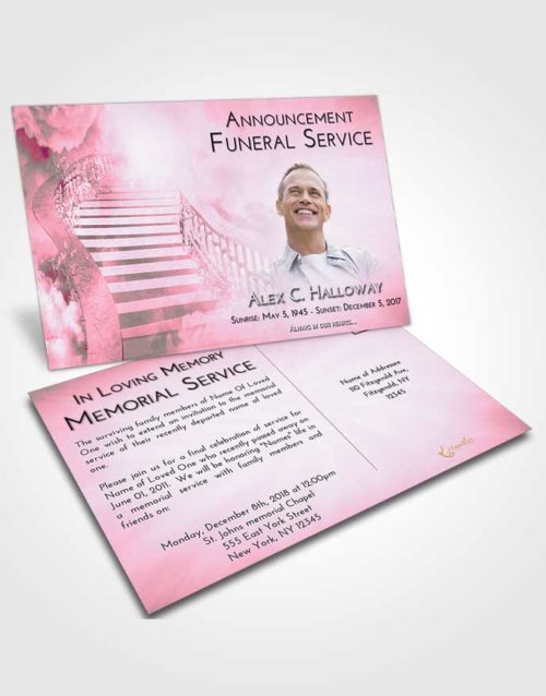 Funeral Announcement Card Template Pink Faith Stairway to Freedom