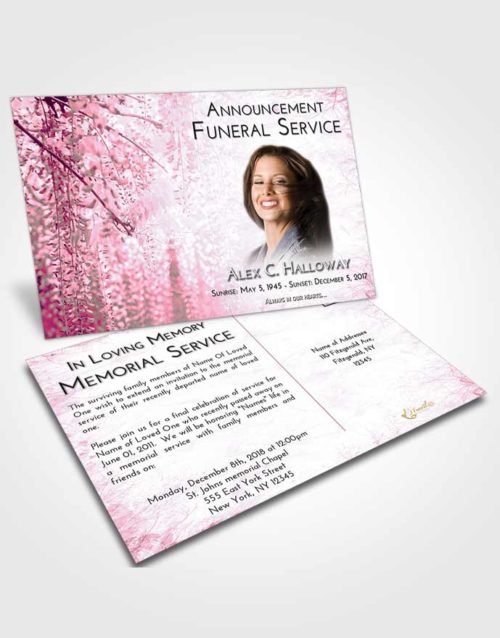 Funeral Announcement Card Template Pink Faith Whispering Flowers