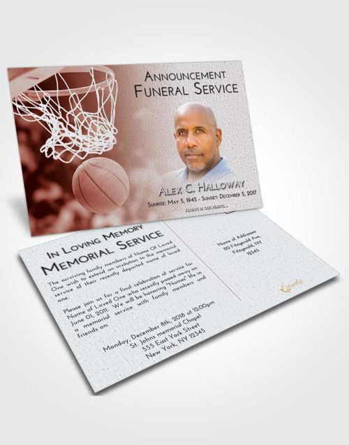Funeral Announcement Card Template Ruby Love Basketball Swish