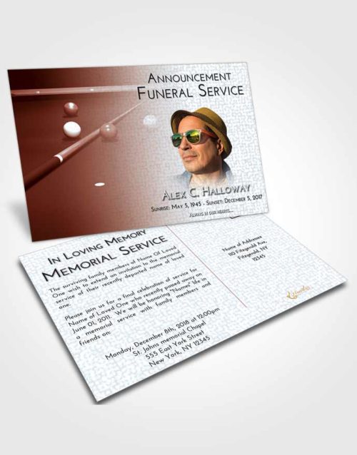 Funeral Announcement Card Template Ruby Love Billiards Peace