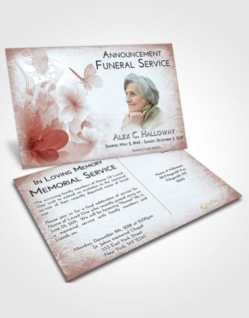 Funeral Announcement Card Template Ruby Love Floral Butterfly