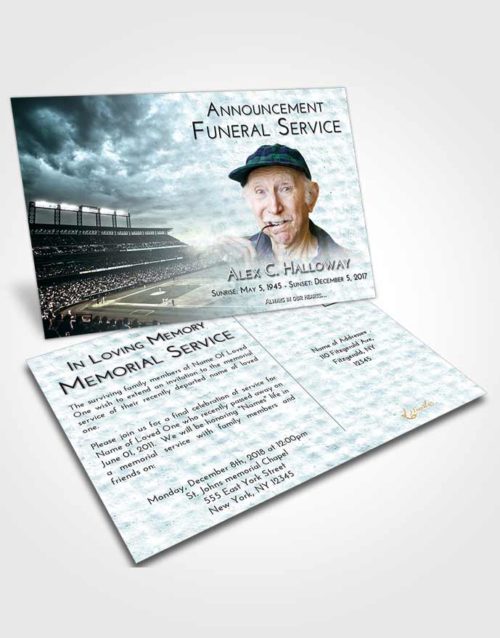 Funeral Announcement Card Template Soft Emerald Love Baseball Stadium