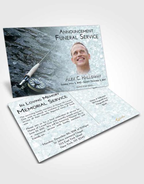 Funeral Announcement Card Template Soft Emerald Love Fishing on the Rocks